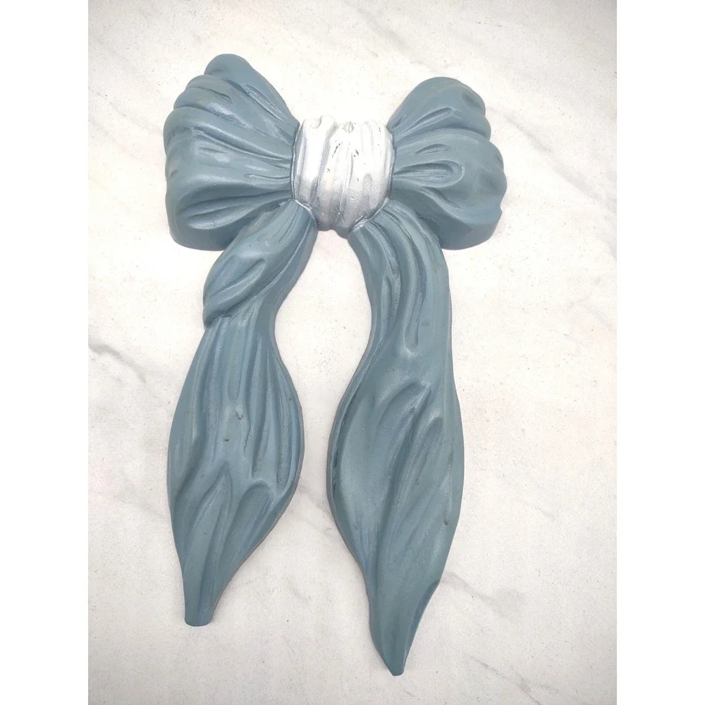 Home Interiors HOMCO #7601 Blue White Ribbon Bows Plastic Wall Plaques 1991 USA